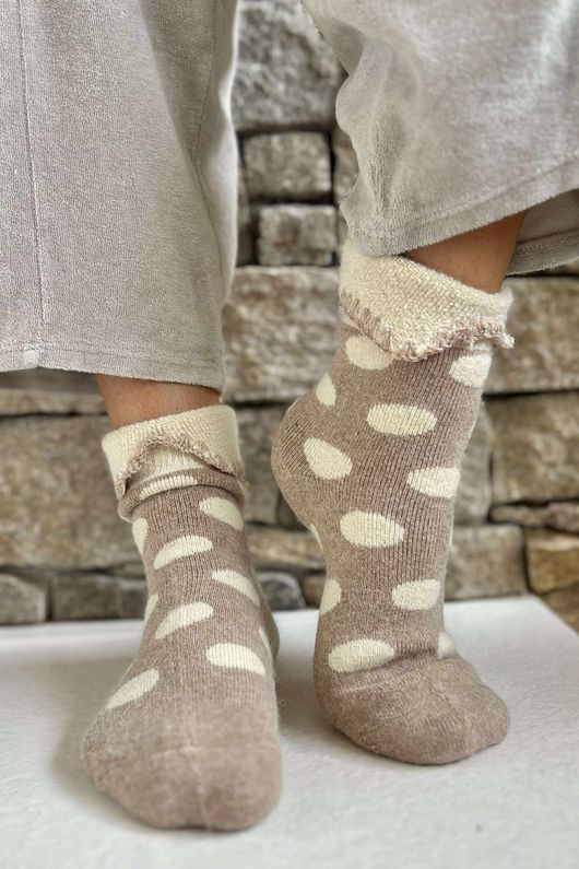 Laundry B Terry & Wool Luxury Socks Dotty Latte Stone